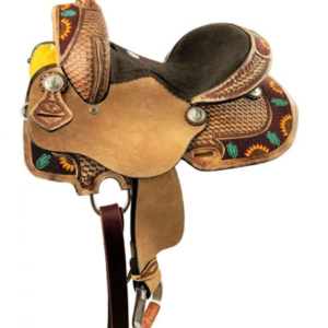 10_ 12_ 13_ Double T Youth Hardseat Roughout Barrel Style Saddle W_ Cactus Sunflower Beading 15862