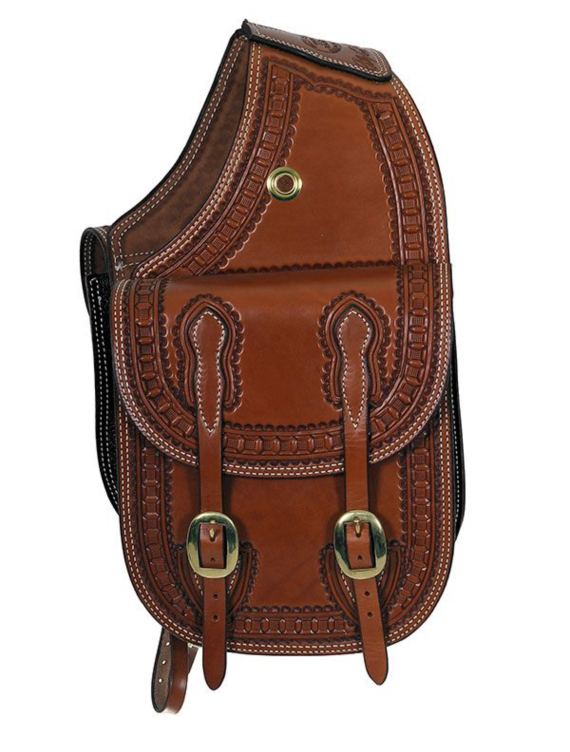 Billy Cook Waffle Border Tooled Leather Saddle Bag 15-2733